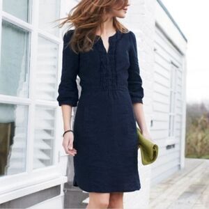BODEN NAVY BLUE POCKETS 3/4 SLEEVE LINED TIE WAIST LINEN DRESS UK 6 / US 2